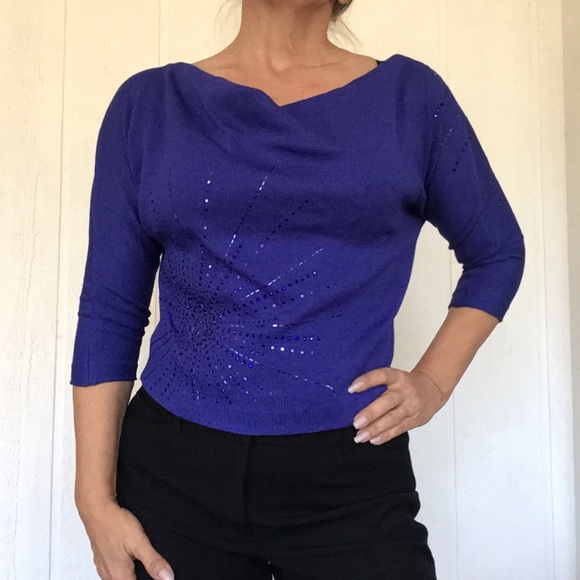 ST JOHN EVENING PURPLE SWAROVSKI KNIT SWEATER SIZE 2 - Picture 5 of 16